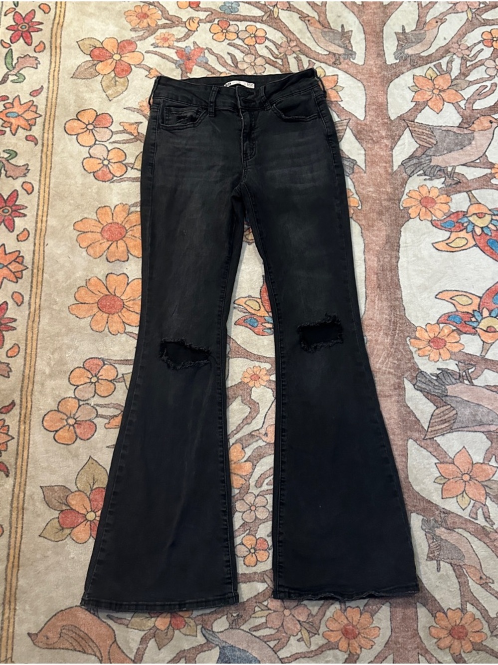 Black Distressed Flare Jeans - High-Rise Wide Leg